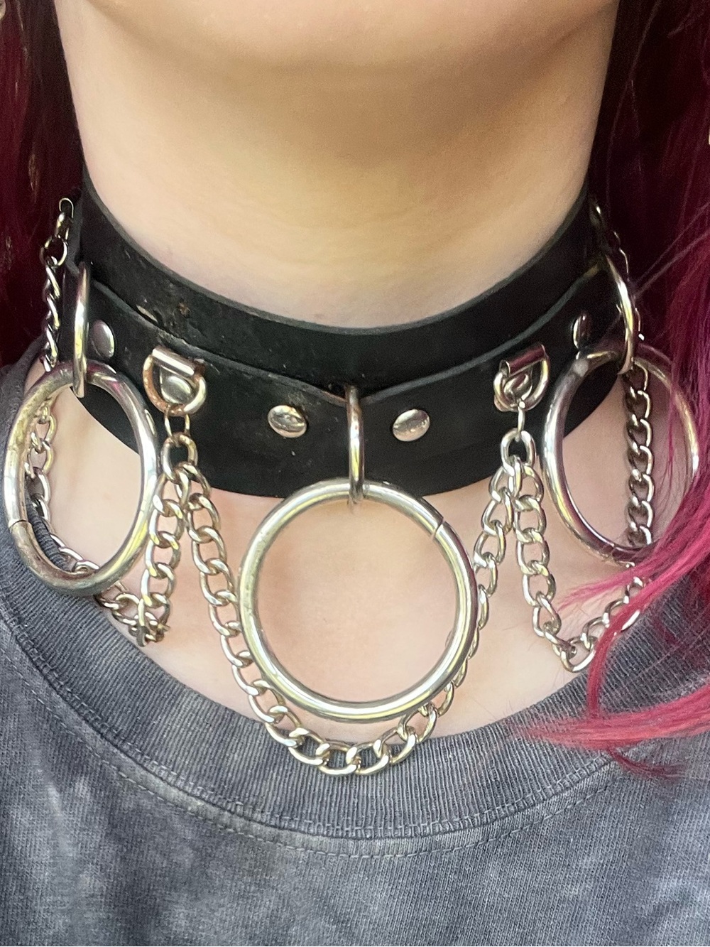 Black Faux Leather O-Ring Chain Gothic Choker Necklace
